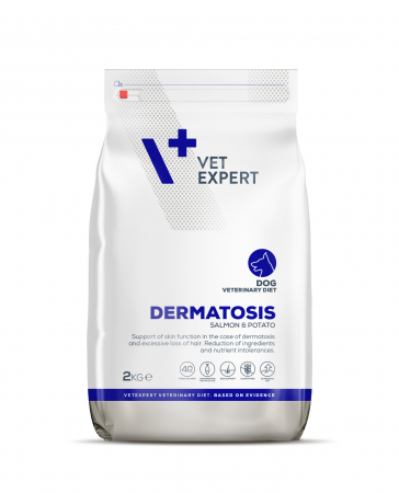 Diete Veterinare - 4T Dieta Veterinara DERMATOSIS DOG, VetExpert, cu carne de somon si cartofi, 2 Kg