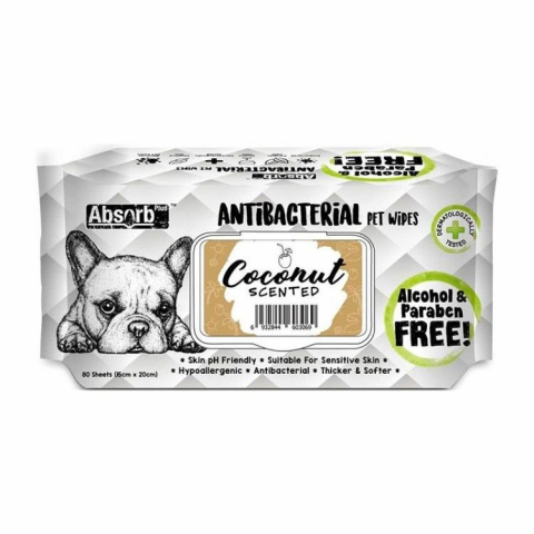 Pisici - Absorb Plus, Antibacterian Pet Wipes Cocos, 80 buc