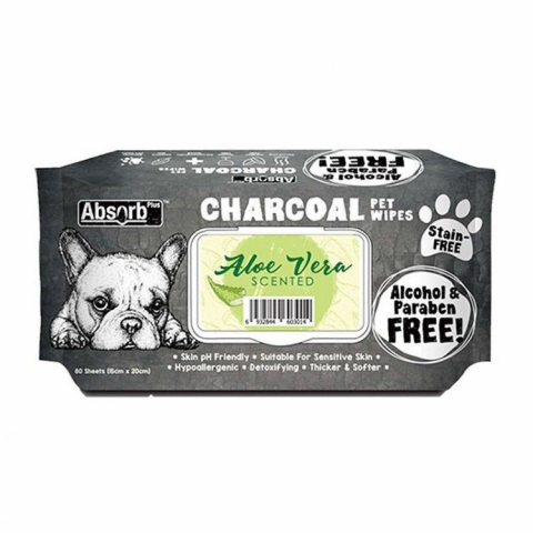 Pisici - Absorb Plus, Charcoal Pet Wipes Aloe Vera, 80 buc