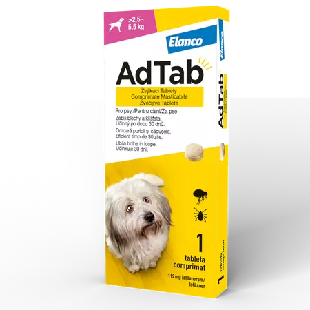 ADTAB, deparazitare externă câini, XS-S(2.5 - 5.5kg), comprimate masticabile, 112.5mg x 1buc