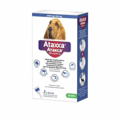 Caini - Ataxxa Dog - pipete antiparazitare pentru caini de talie mare peste 25 KG (3 pipete)
