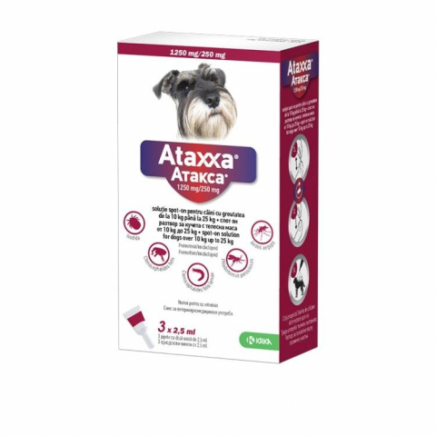 Caini - Ataxxa Dog - pipete antiparazitare pentru caini de talie medie 10-25 KG (3 pipete)