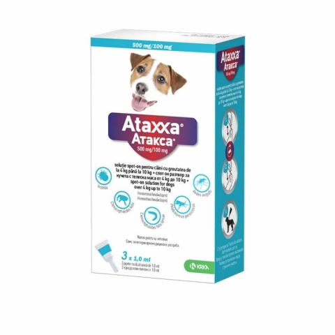 Caini - Ataxxa Dog - pipete antiparazitare pentru caini de talie mica 4-10 KG (3 pipete)