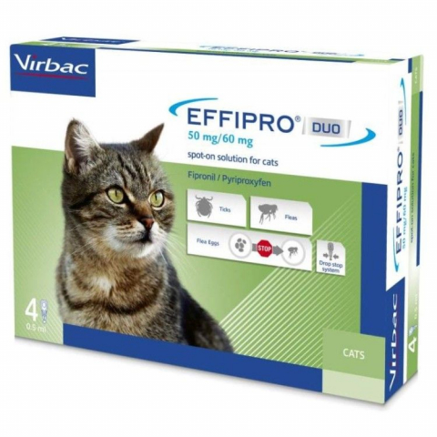 Pisici - Effipro Duo Cat pipete antiparazitare pentru pisici, 4 pipete