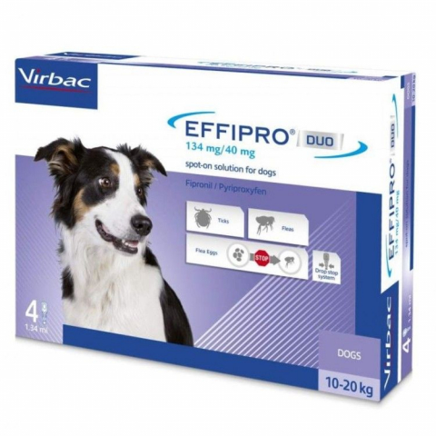 Caini - Effipro Duo Dog M 134 mg pipete antiparazitare caini talie medie (10 - 20 kg), 4 pipete