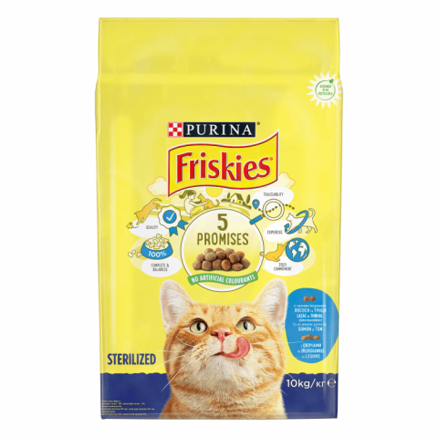 Pisici - Friskies Adult, Pisica Sterilizata Cu Somon, Ton Si Legume, 10 kg