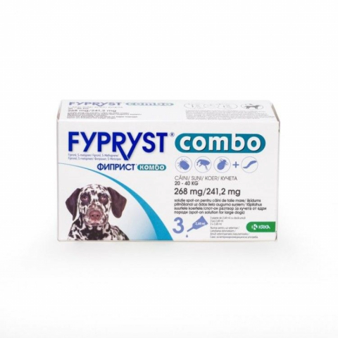 Caini - Fypryst Combo Dog L 268 mg pipete antiparazitare caini talie mare (20 - 40 kg), cutie 3 pipete
