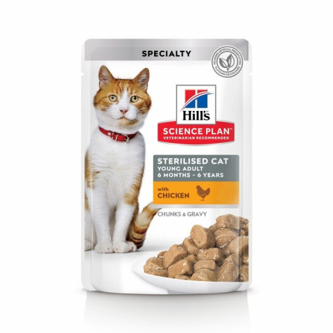 Pisici - Hill's SP Feline Young Adult Sterilised Chicken, 85 g