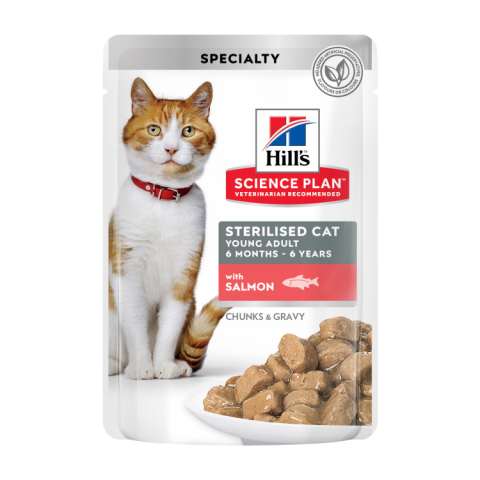 Pisici - Hill's SP Feline Young Adult Sterilised Salmon, 85 g (plic)