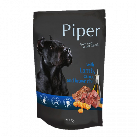 Mancare umeda - Hrana umeda pentru caini Piper Adult, Miel, Morcovi si Orez brun, PLIC, 500 g