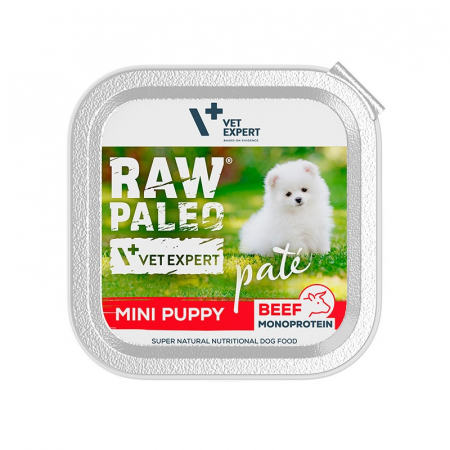 Caini - Hrana umeda pentru caini, puppy, RAW PALEO PATE, vita, 150 g