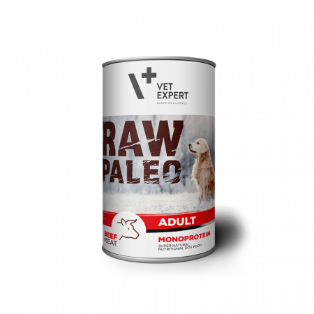 Mancare umeda - Hrana umeda pentru caini, RAW PALEO Adult, vita,conserva monoproteica,  800 g