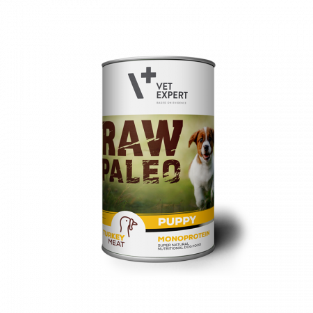 Mancare uscata - Hrana umeda pentru caini, RAW PALEO Puppy, conserva monoproteica, carne de curcan, 400 g