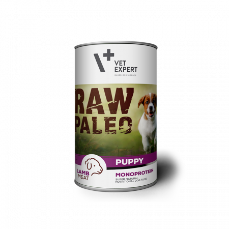 Mancare uscata - Hrana umeda pentru caini, RAW PALEO Puppy, conserva monoproteica, carne de miel 400 g