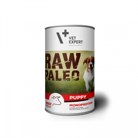 Mancare uscata - Hrana umeda pentru caini RAW PALEO Puppy, conserva monoproteica, carne de vita, 400 g