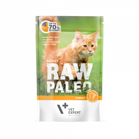 Mancare Umeda Pisici - Hrana umeda pentru pisici, RAW PALEO CAT, adult, carne de curcan, 100 g