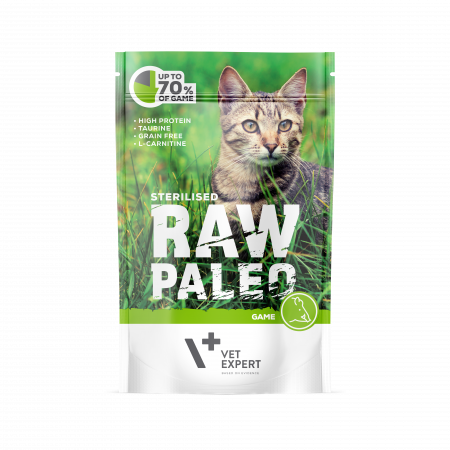 Mancare Umeda Pisici - Hrana umeda pentru pisici, RAW PALEO CAT, STERILISED, carne de vanat, 100 g