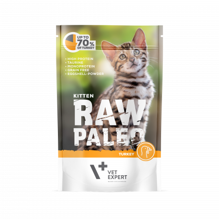 Mancare Umeda Pisici - Hrana umeda pentru pisici, RAW PALEO KITTEN, carne de curcan, 100 g