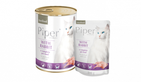 Hrana umeda pentur pisici, Piper Cat Sterilised, carne de iepure, 400 g