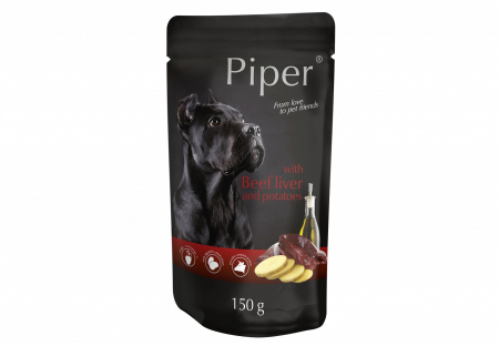 Mancare Umeda Caini Pentru Toate Rasele - Hrana umeda Piper Adult, Ficat de Vita si Cartofi, PLIC, 150 g