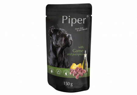 Mancare Umeda Caini Pentru Toate Rasele - Hrana umeda Piper Adult, Vanat si Dovleac, PLIC, 150 g