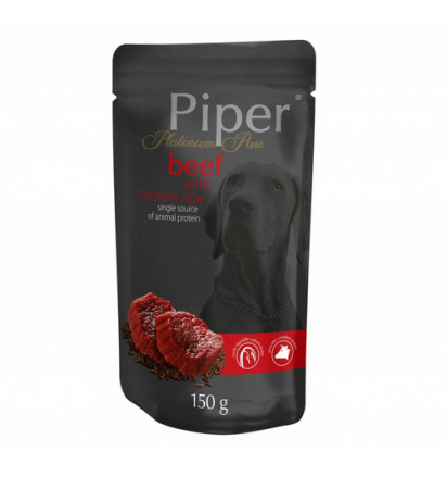 Mancare Umeda Caini Pentru Toate Rasele - Hrana umeda Piper Platinum Pure, Vita si Orez brun, PLIC, 150 g