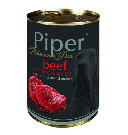 Mancare Umeda Caini Pentru Toate Rasele - Hrana umeda Piper Platinum Pure, Vita si Orez brun 400 g