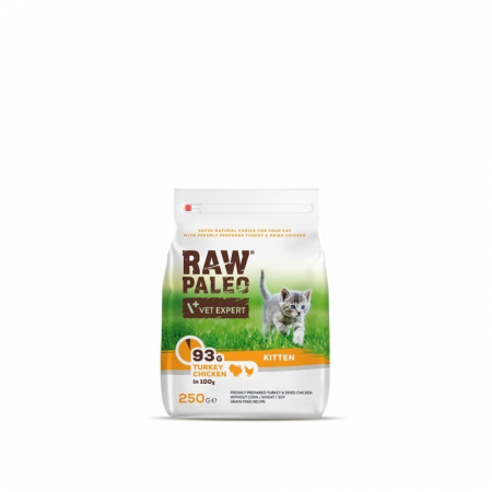 Mancare Uscata - Hrana uscata pentru pisici kitten, RAW PALEO, carne de curcan si pui, 250g