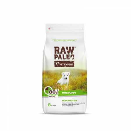 Mancare uscata caine - Hrana Uscata, RAW PALEO CURCAN, PUPPY, Rase Mici, 8 KG