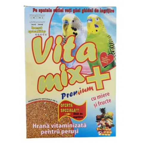 Pasari - Hrana vitaminizata pentru perusi, Vitamix premium cu miere si fructe, cutie 400 gr