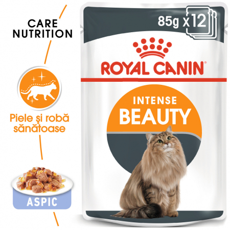 Royal Canin Intense Beauty Care Adult, plic hrană umedă pisici, piele și blană, (în aspic), 12 x 85 g [0]