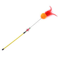 Pisici - Jucarie pentru pisica, undita cu minge de plus si pene,albastra/23 cm