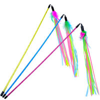 Pisici - Jucarie pentru pisica, undita cu panglica,pene si clopotel,albastra/ 45cm