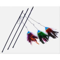 Pisici - Jucarie pentru pisica, undita invelita in lana+pene,verde/32 cm