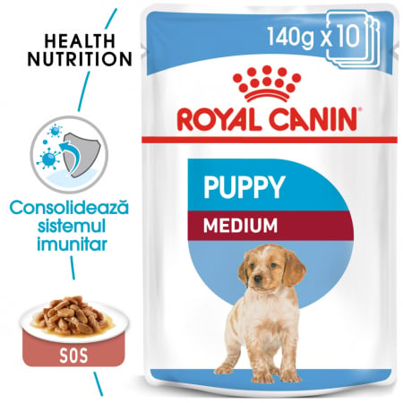 Royal Canin Medium Puppy, plic hrană umedă câini junior, (în sos),  10 x 140 g [0]