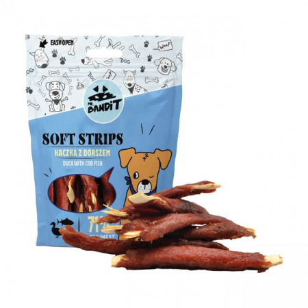 Recompense, Biscuiti & Snacks - Mr. Bandit SOFT STRIPS duck & cod 500g