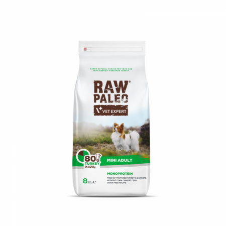 Mancare uscata caine - Hrana Uscata, RAW PALEO CURCAN, ADULT, Rase Mici, 8 KG