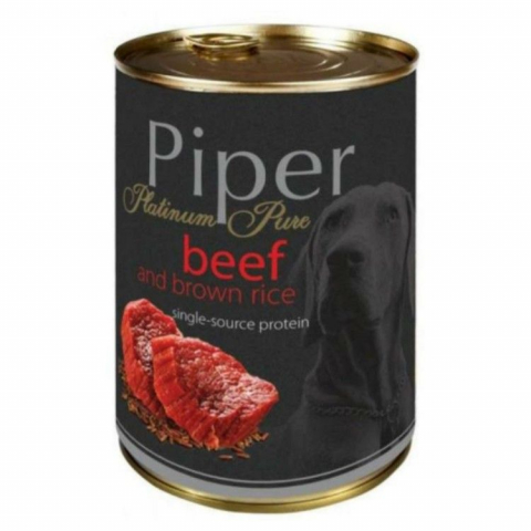 Caini - Piper Platinum Pure Dog, Vita Si Orez Brun, 400 g