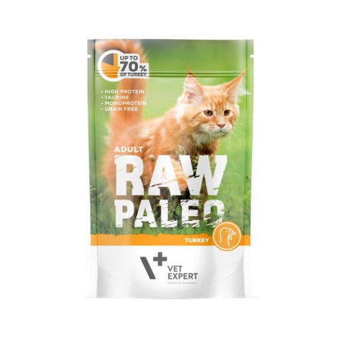 Pisici - Raw Paleo Cat, Adult, Curcan, 100 g