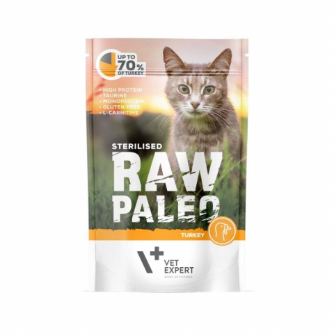 Pisici - Raw Paleo Cat, Sterilised, Curcan, 100 g