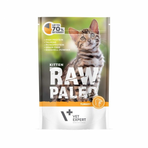Pisici - Raw Paleo Kitten, Curcan, 100 g