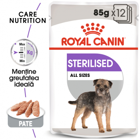 Royal Canin Sterilised Adult, bax hrană umedă câini sterilizați, (pate), 12X85G [0]