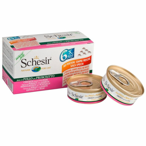 Pisici - Schesir Cat, Pui si Sunca, conserva 6 x 50 g