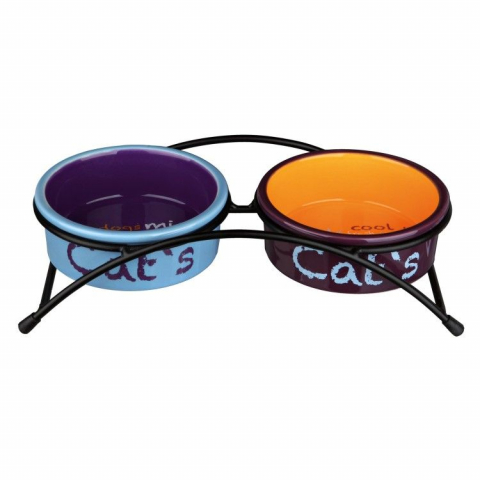 Pisici - Set 2 buc Castron Ceramica In Suport 0.3 l /12 cm 24791