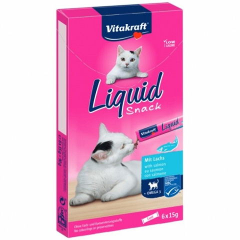 Pisici - Snack lichid pentru pisici, Vitakraft cu Somon si Omega 3, 6 x 15 g