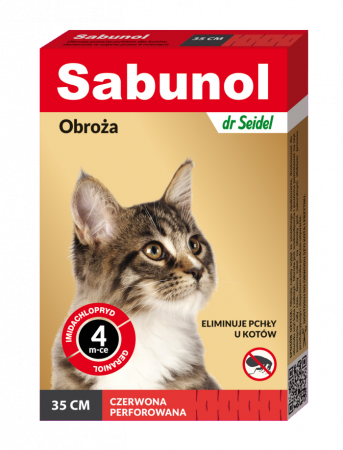 Suplimente Pisici - Zgarda antiparazitara pisici, SABUNOL CAT, rosie, 35 cm