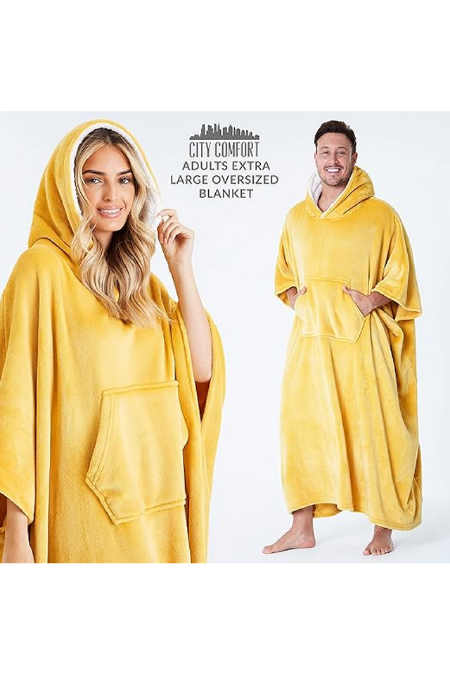 Patura Hanorac cu gluga, supradimensionata, CityComfort, din Fleece, pentru Barbati si Femei, Navy, Marime Universala [3]
