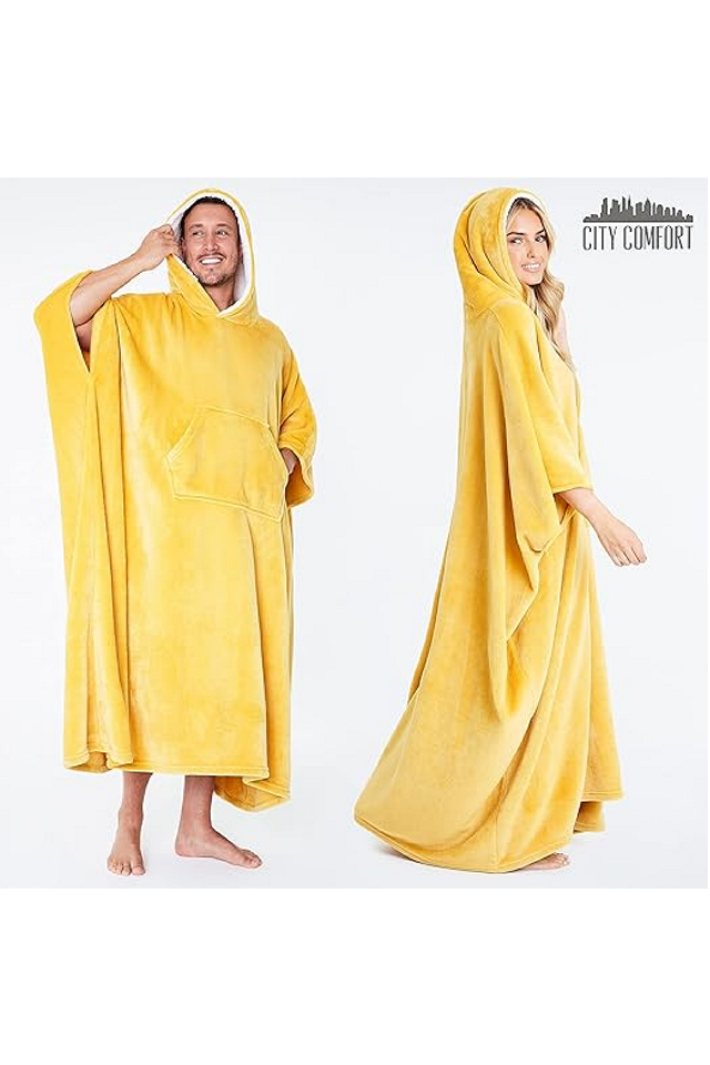 Patura Hanorac cu gluga, supradimensionata, CityComfort, din Fleece, pentru Barbati si Femei, Navy, Marime Universala [5]