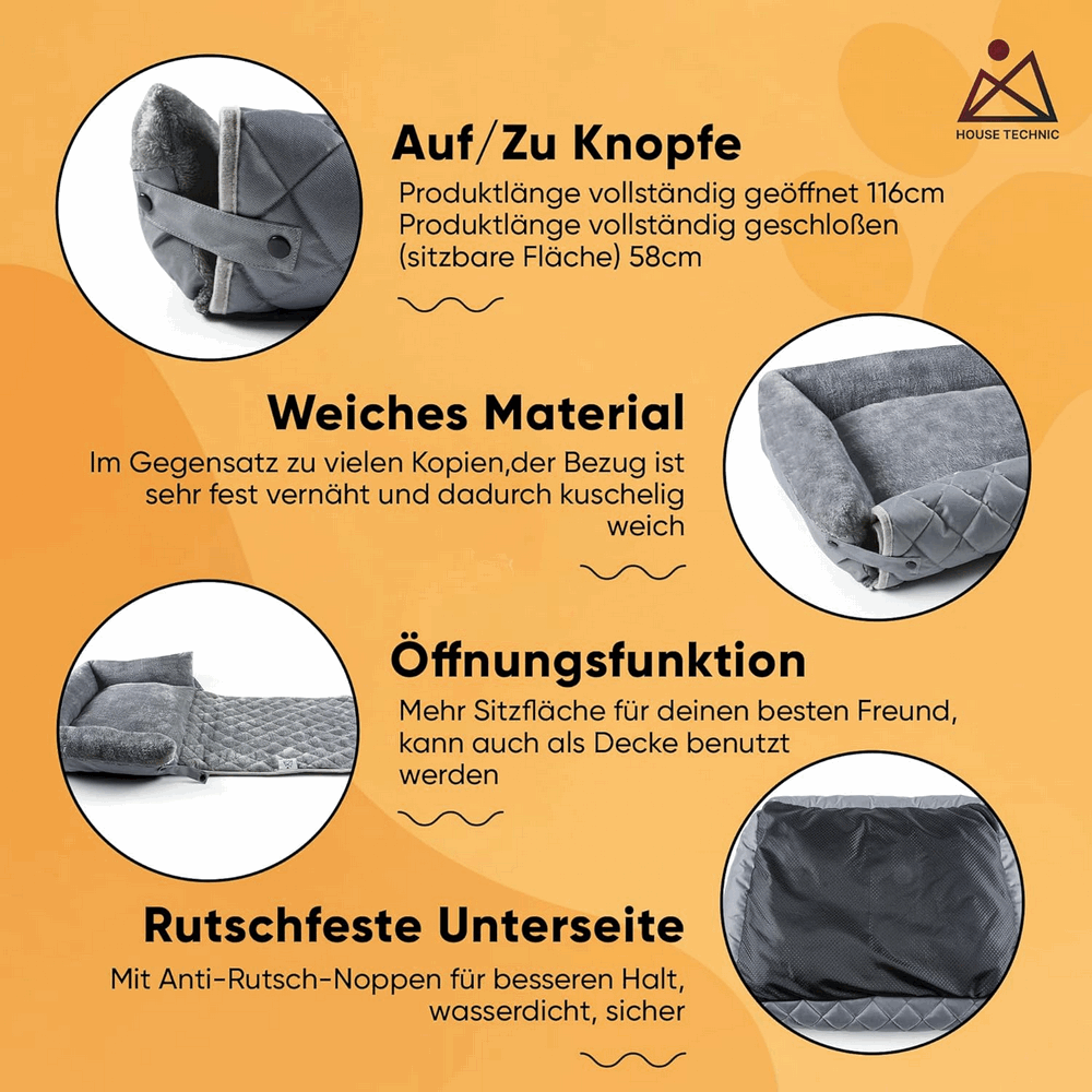 Culcus pentru caini si pisici, Forma de canapea, Material foarte moale, 70 x 60 x 16cm, Gri inchis [5]