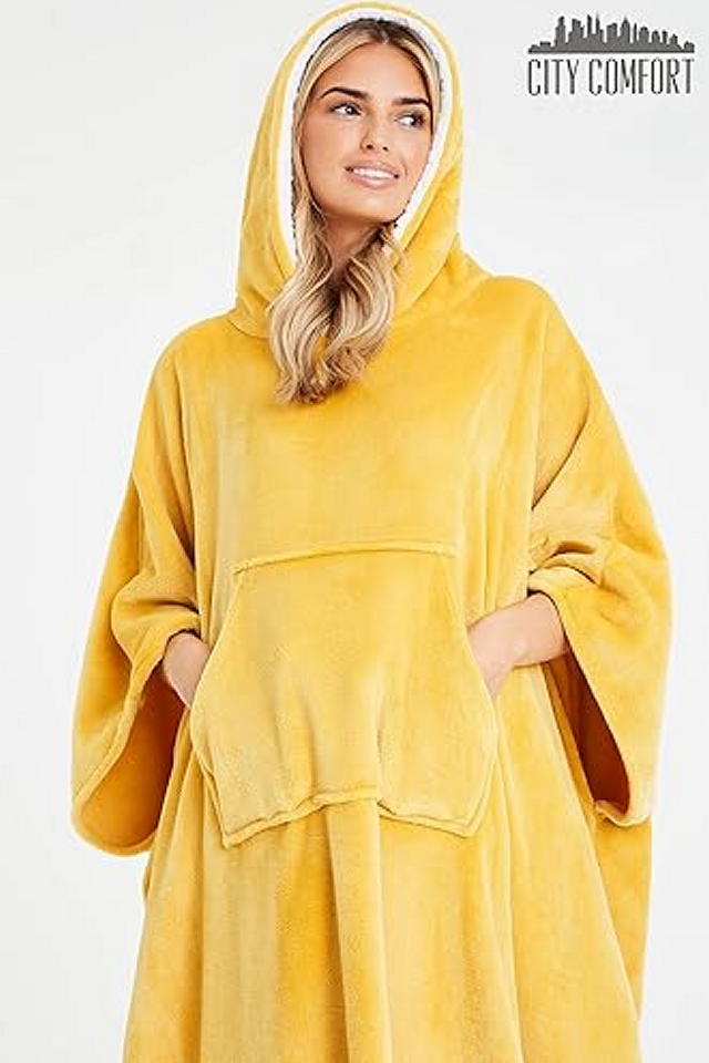 Patura Hanorac cu gluga, supradimensionata, CityComfort, din Fleece, pentru Barbati si Femei, Navy, Marime Universala [4]